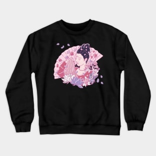 Chinese Traditional Hanfu Woman Flowers illustration petals Crewneck Sweatshirt